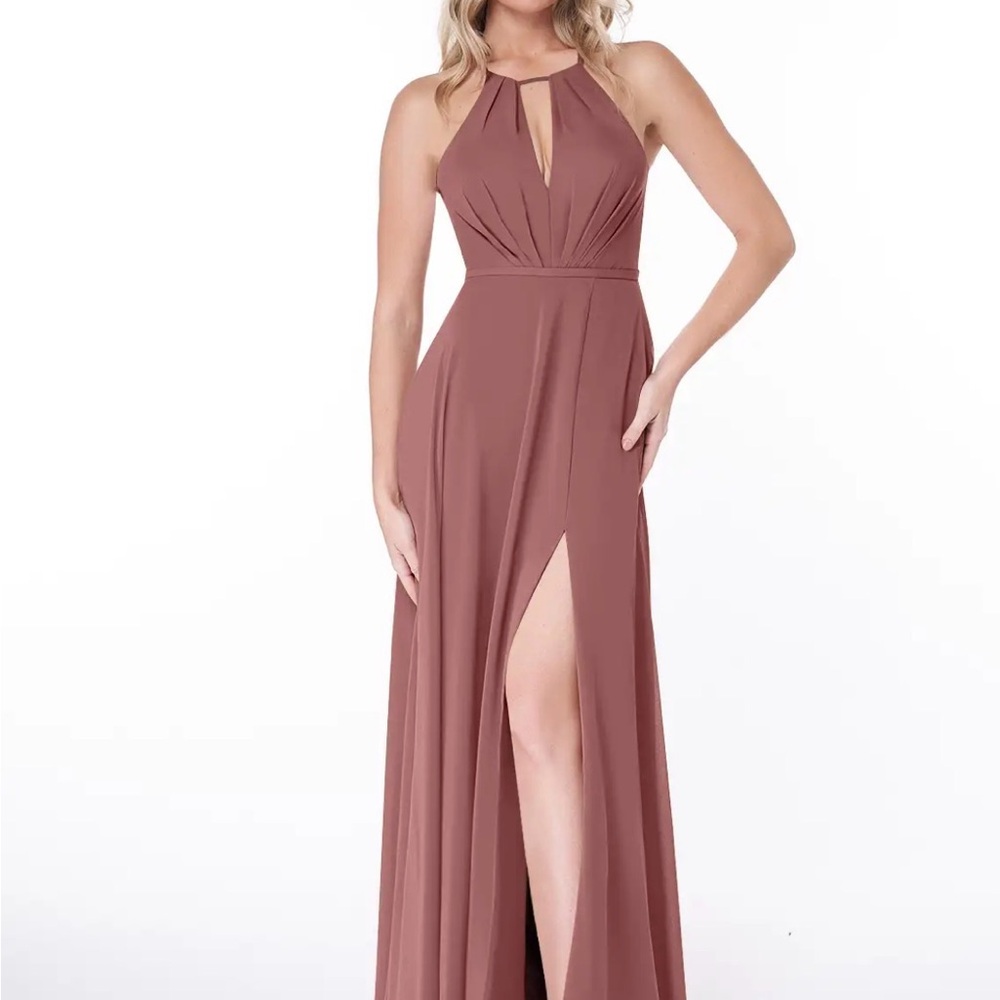 Azazie Evalleen Desert Rose A-Line Pleated Chiffon Dress